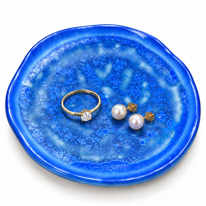 Jewelry Dish, Vintage Green Ceramic Round Shallow Ring Tray