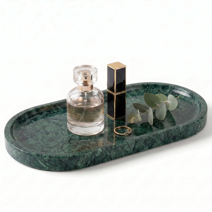 YKAJO Carrara White Gray Oval Marble Tray, 11.8x5.9 Perfume Organizer Dish