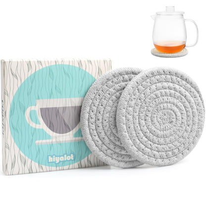 4.8" Drink Cotton Coasters Set of 2 - Large Absorbent Fabric Drink Pads for Coffee Mugs, Stylish Boho Cup Mats for Desk, Bedside Table, Plant Pots – Durable Minimalist Home Decor (Rich Blue, 2pack)