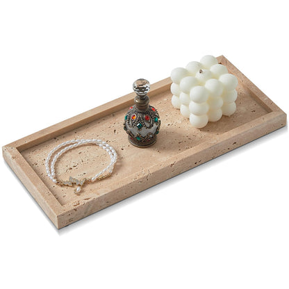 Natural Small Marble Vanity Tray, Stone Organizer for Bathroom & Kitchen