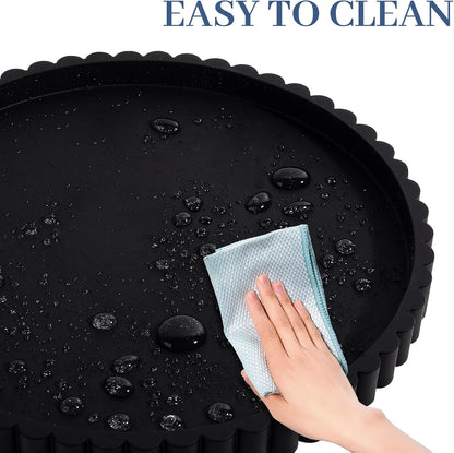 Round Bathroom Tray Perfume Organizer Coffee Table Decor, 9" Black