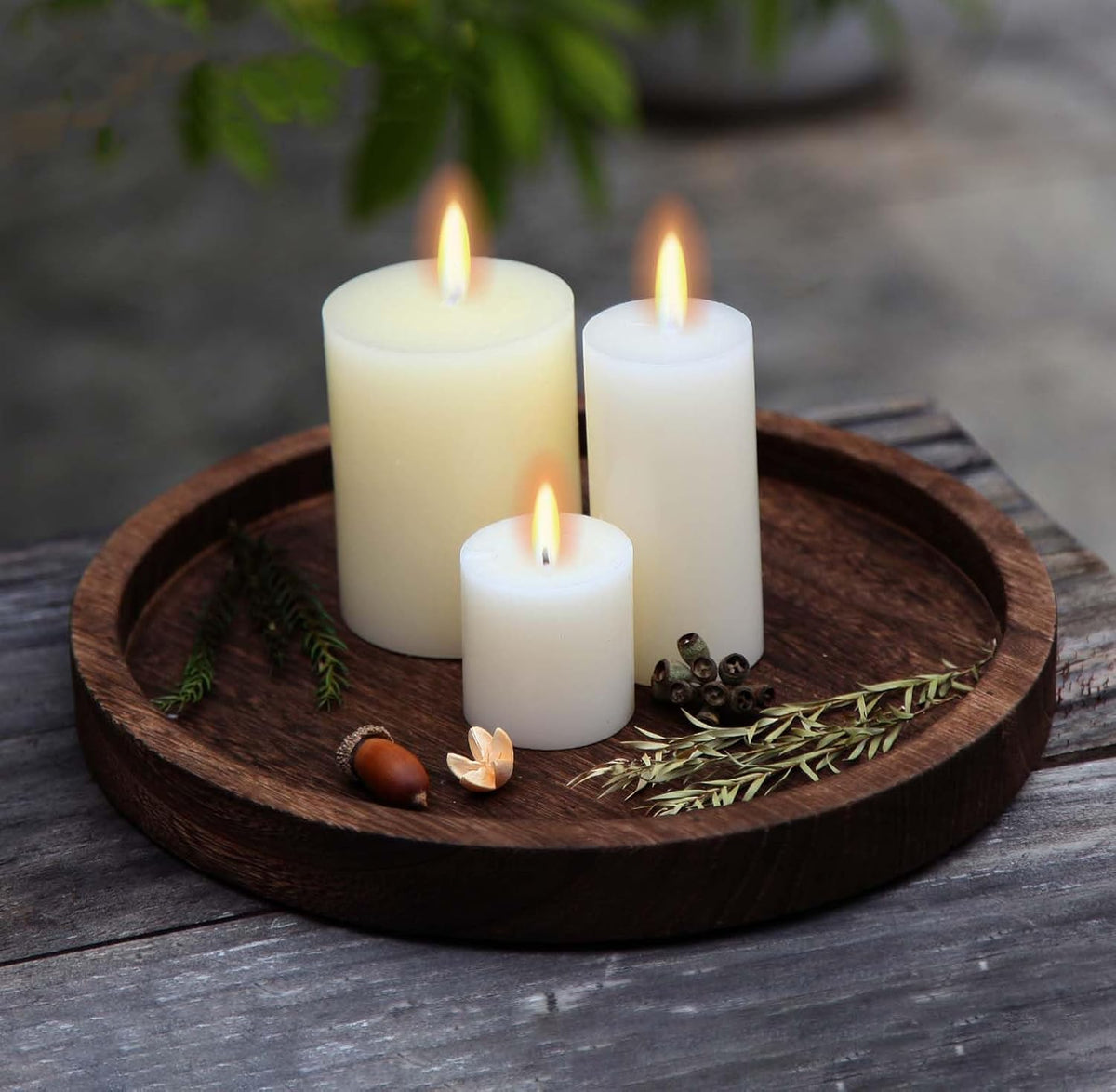 Hatway Wooden Decorative Tray Candle Holder Round Wood Tray Home Decor,Centerpieces Plates for Table centerpieces for CoffeeTable,Christmas Decor