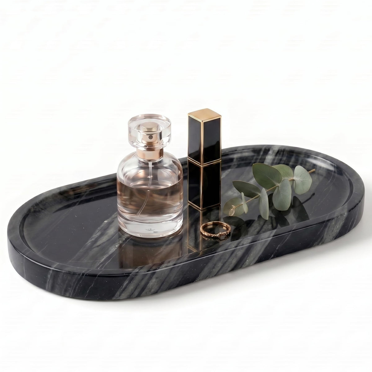 YKAJO Carrara White Gray Oval Marble Tray, 11.8x5.9 Perfume Organizer Dish