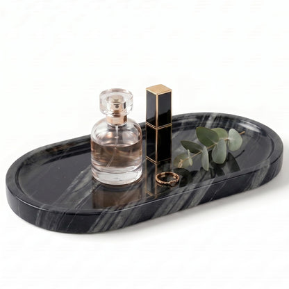 YKAJO Carrara White Gray Oval Marble Tray, 11.8x5.9 Perfume Organizer Dish