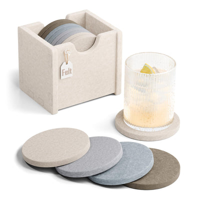Fluxynara Felt Coasters with Holder, Set of 8 for Drinks, Sage - Arch