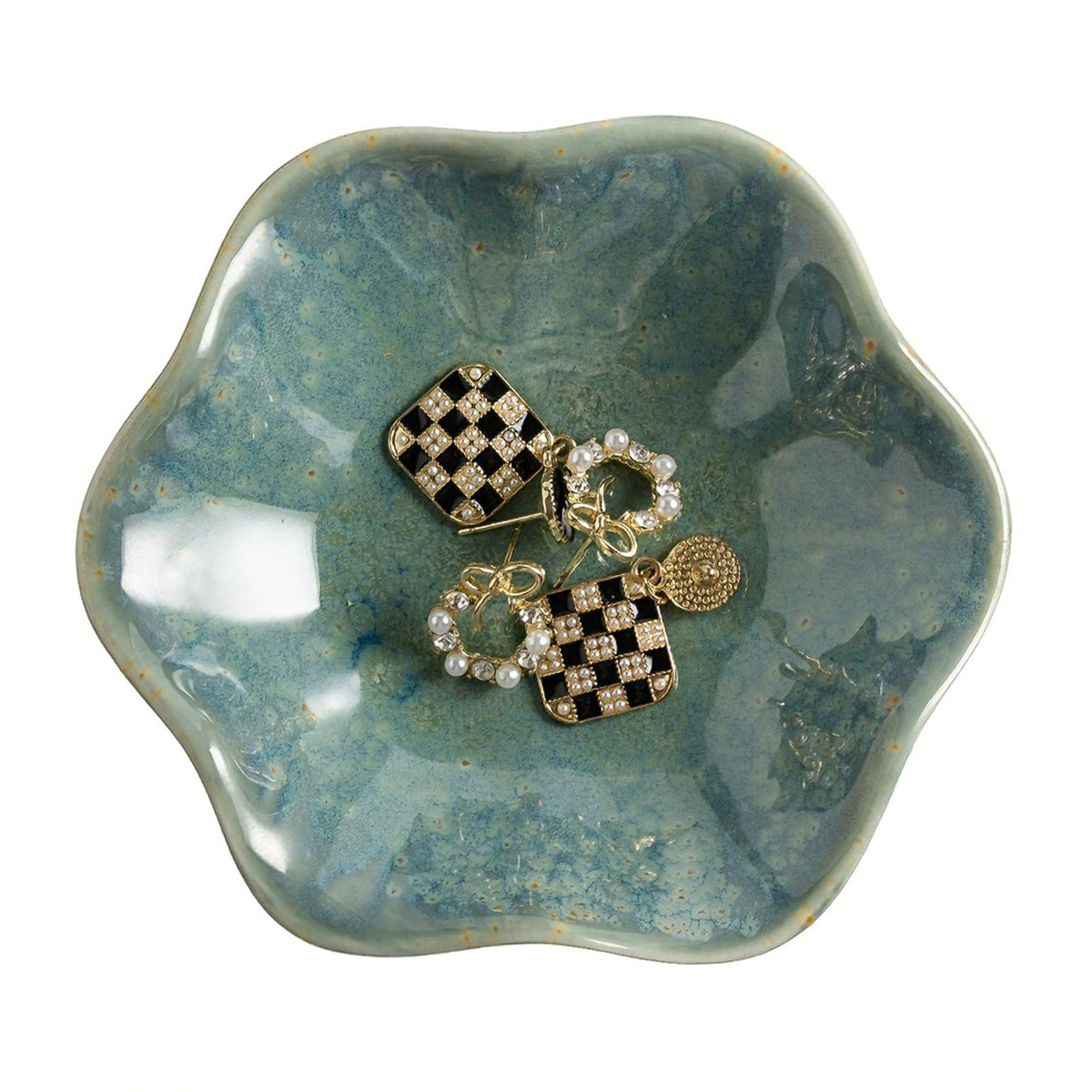 Mecaikru Ceramic Trinket Dish, 4in Ring Tray with Kiln Glaze Jewelry Dish