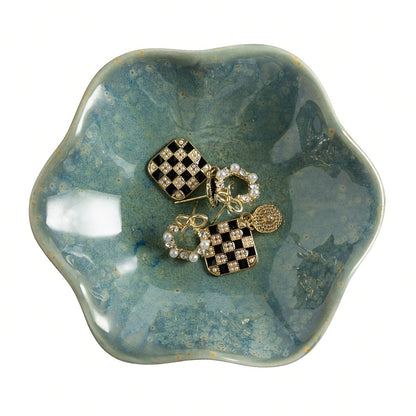 Mecaikru Ceramic Trinket Dish, 4in Ring Tray with Kiln Glaze Jewelry Dish