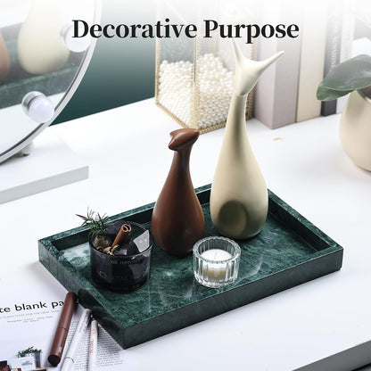 YMXYJM Real Natural Marble Tray for Bathroom, Genuine Marble Stone Vanity Tray, Luxury Storage Trays for Kitchen, Vanity, Home Decor, Dresser, Non-Resin/Non-Ceramic, 12"x 8"x 1.2", Dark Green