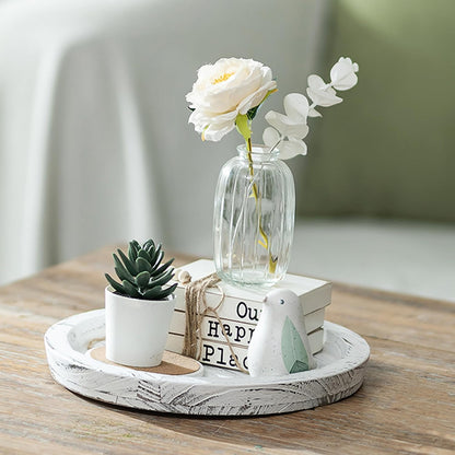 Hanobe Round Wood Candle Holder Trays for Coffee Table, Rustic White Finish