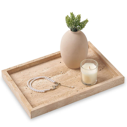 Natural Small Marble Vanity Tray, Stone Organizer for Bathroom & Kitchen
