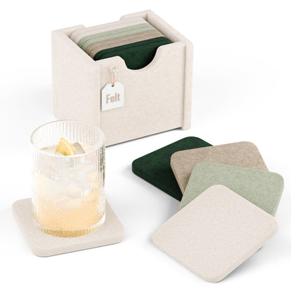 Fluxynara Felt Coasters with Holder, Set of 8 for Drinks, Sage - Arch