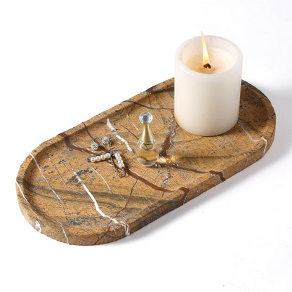 Koville Italian Travertine Tray, 12"x6" Vanity Decorative Marble Tray for Countertop, Catchall Tray for Perfume, Candles, Jewelry Dish Tray