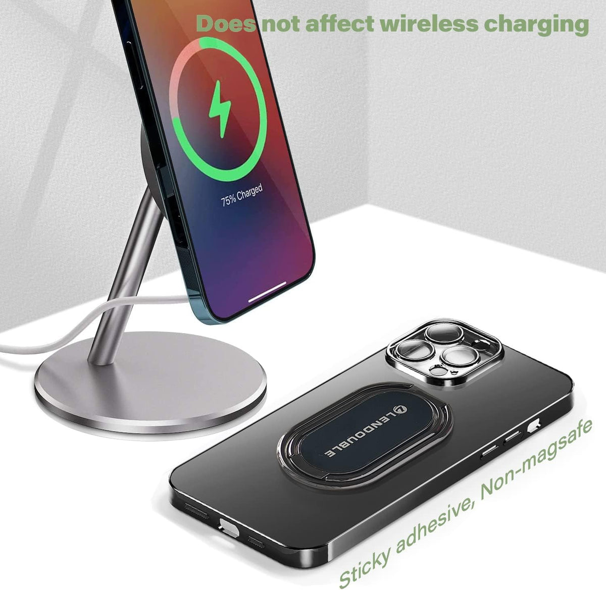 Phone Ring Holder Finger Kickstand, Ultra-Thin Metal Hand Grip, Black