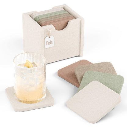 Fluxynara Felt Coasters with Holder, Set of 8 for Drinks, Sage - Arch
