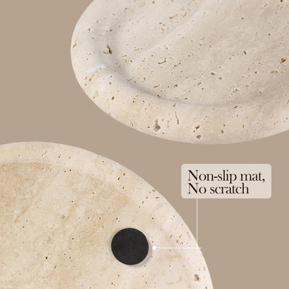 Koville Italian Round Travertine Tray, 8" Vanity Decorative Marble Tray for Countertop, Catchall for Perfume, Candles, Jewelry Dish