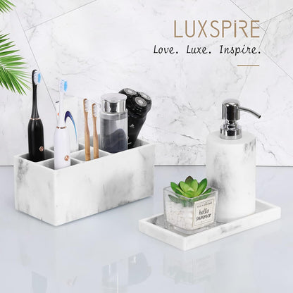 Luxspire Resin Bathroom Tray for Countertop Organizer, Mini, White Marble