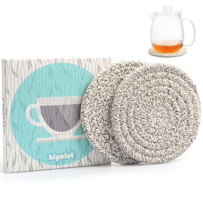 4.8" Drink Cotton Coasters Set of 2 - Large Absorbent Fabric Drink Pads for Coffee Mugs, Stylish Boho Cup Mats for Desk, Bedside Table, Plant Pots – Durable Minimalist Home Decor (Rich Blue, 2pack)