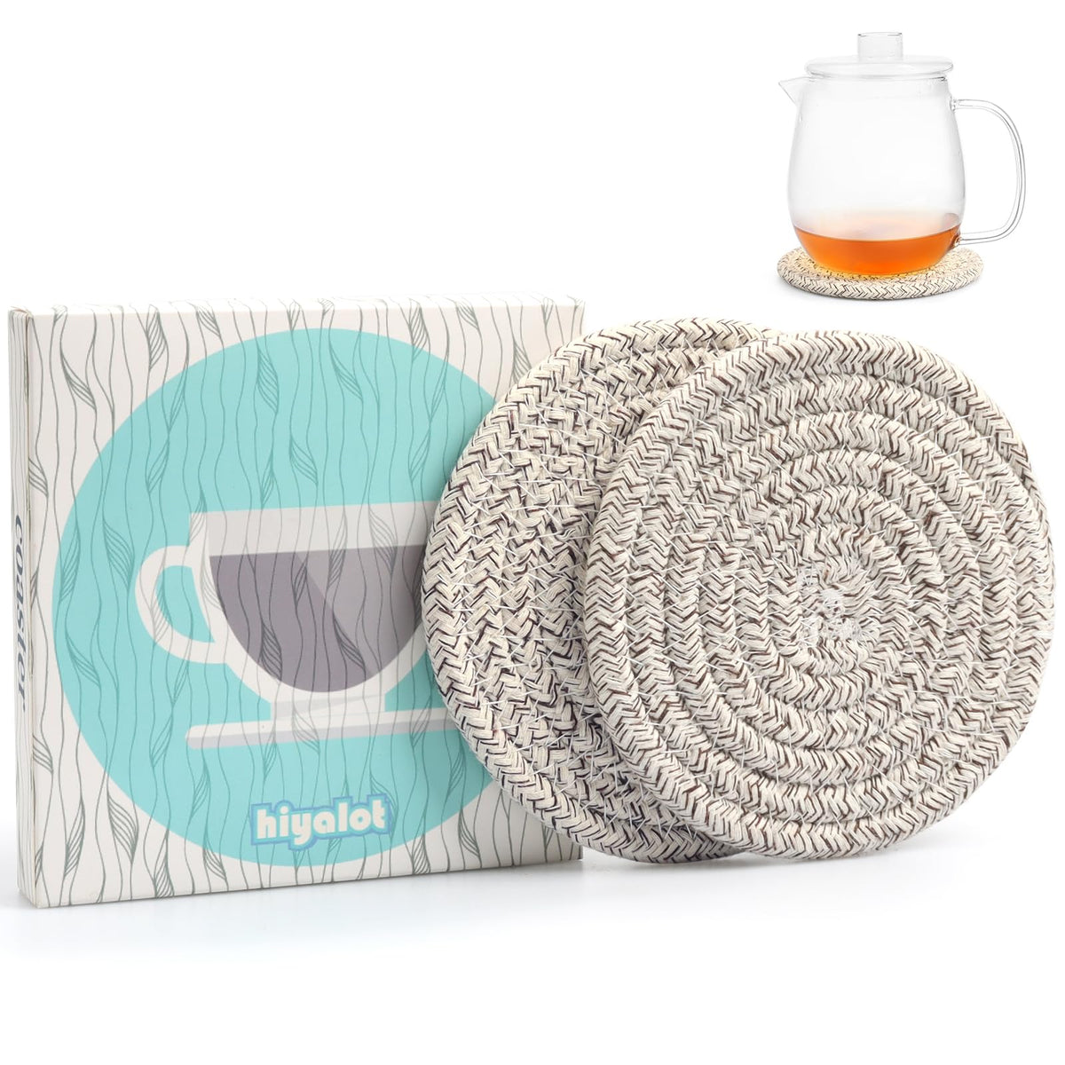 4.8" Drink Cotton Coasters Set of 2 - Large Absorbent Fabric Drink Pads for Coffee Mugs, Stylish Boho Cup Mats for Desk, Bedside Table, Plant Pots – Durable Minimalist Home Decor (Rich Blue, 2pack)