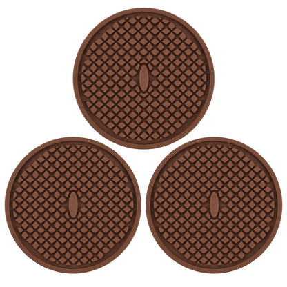 3 Pack Silicone Coasters for Drinks, Thickened Black Coaster with Deep Tray Grooved Design Cup Mat, Washable Heat Resistant Durable Non-Slip Coasters for Coffee Table Wooden Desk Kitchen Bar
