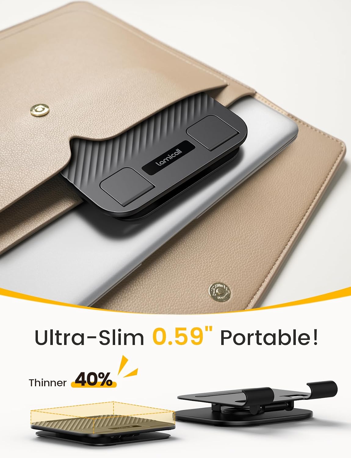 Lamicall Adjustable iPad Stand for Desk, Ultra-Slim Foldable, 360° Rotation