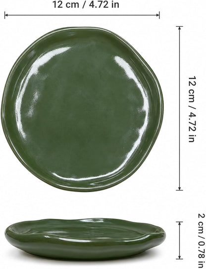 Jewelry Dish, Vintage Green Ceramic Round Shallow Ring Tray