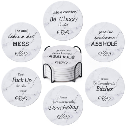6Pcs Absorbent Coasters Set with Holder,Ceramic Drink Coaster,4 in（A1）