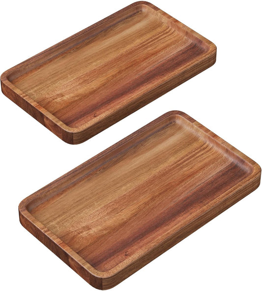 VERTORGAN 2 Pack Acacia Wood Serving Tray,9.8x5.9 Inch Trays,Home Decor