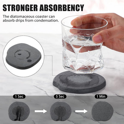 Diatomaceous Earth Coasters Set of 4，Cool Absorbent Quick-Dry Drink Coasters for Desks, Cute Modern Stone Design with Stylish Grey Aesthetic (4, Grey)