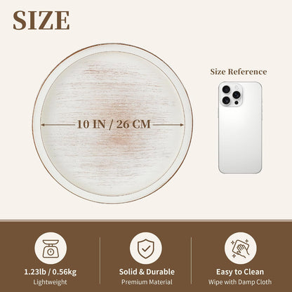 Hanobe Decorative Tray for Coffee Table: 11.8" Round Whitewashed Wood Tray for Rustic Farmhouse Living Room Kitchen Island Entryway Home Decor