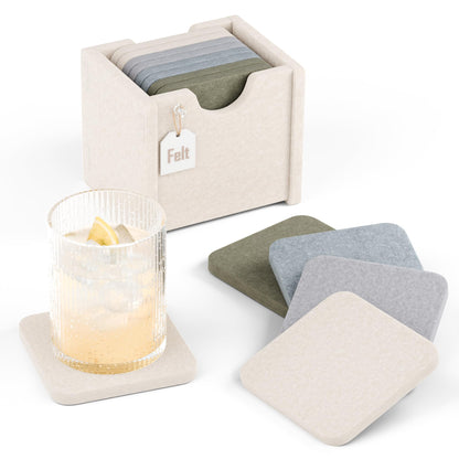 Fluxynara Felt Coasters with Holder, Set of 8 for Drinks, Sage - Arch