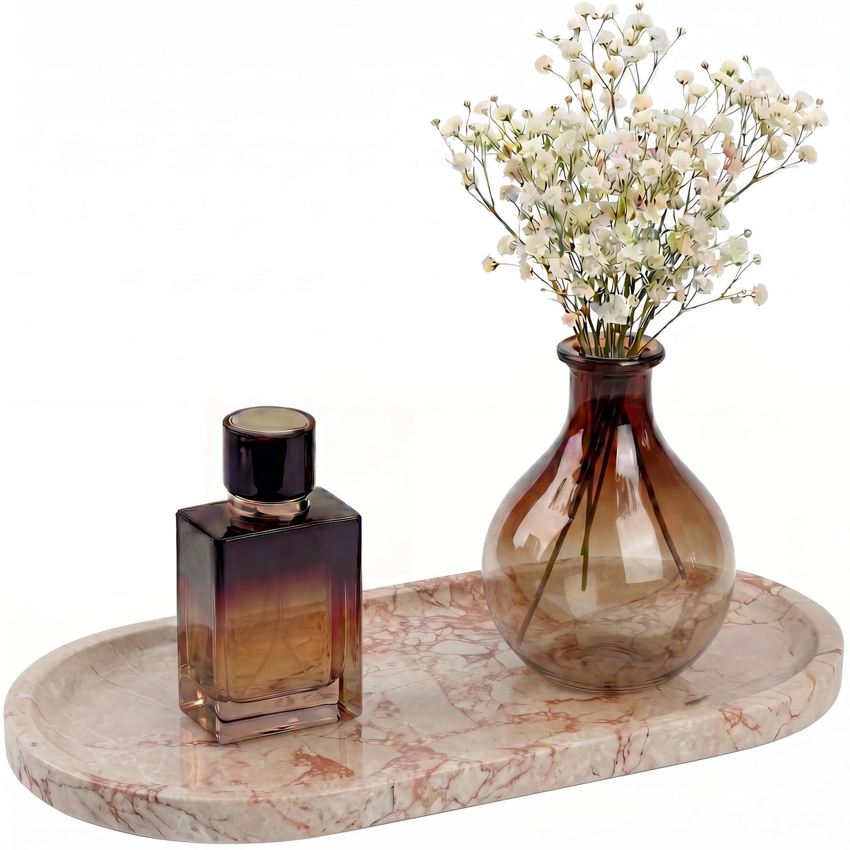 YKAJO Carrara White Gray Oval Marble Tray, 11.8x5.9 Perfume Organizer Dish