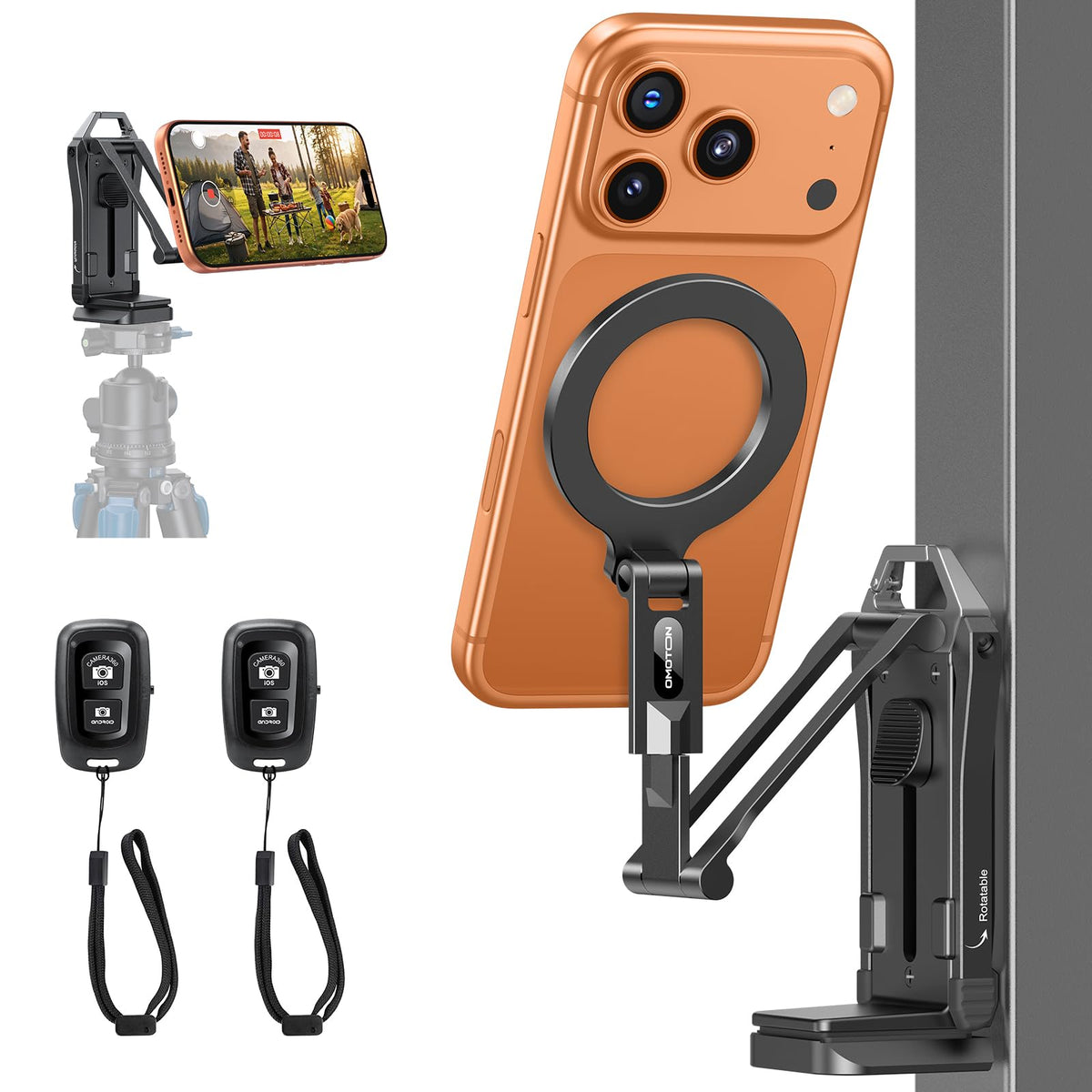 OMOTON TP02-Pro 5 in 1 Magnetic Phone Holder for Vlogging Essentials, Black