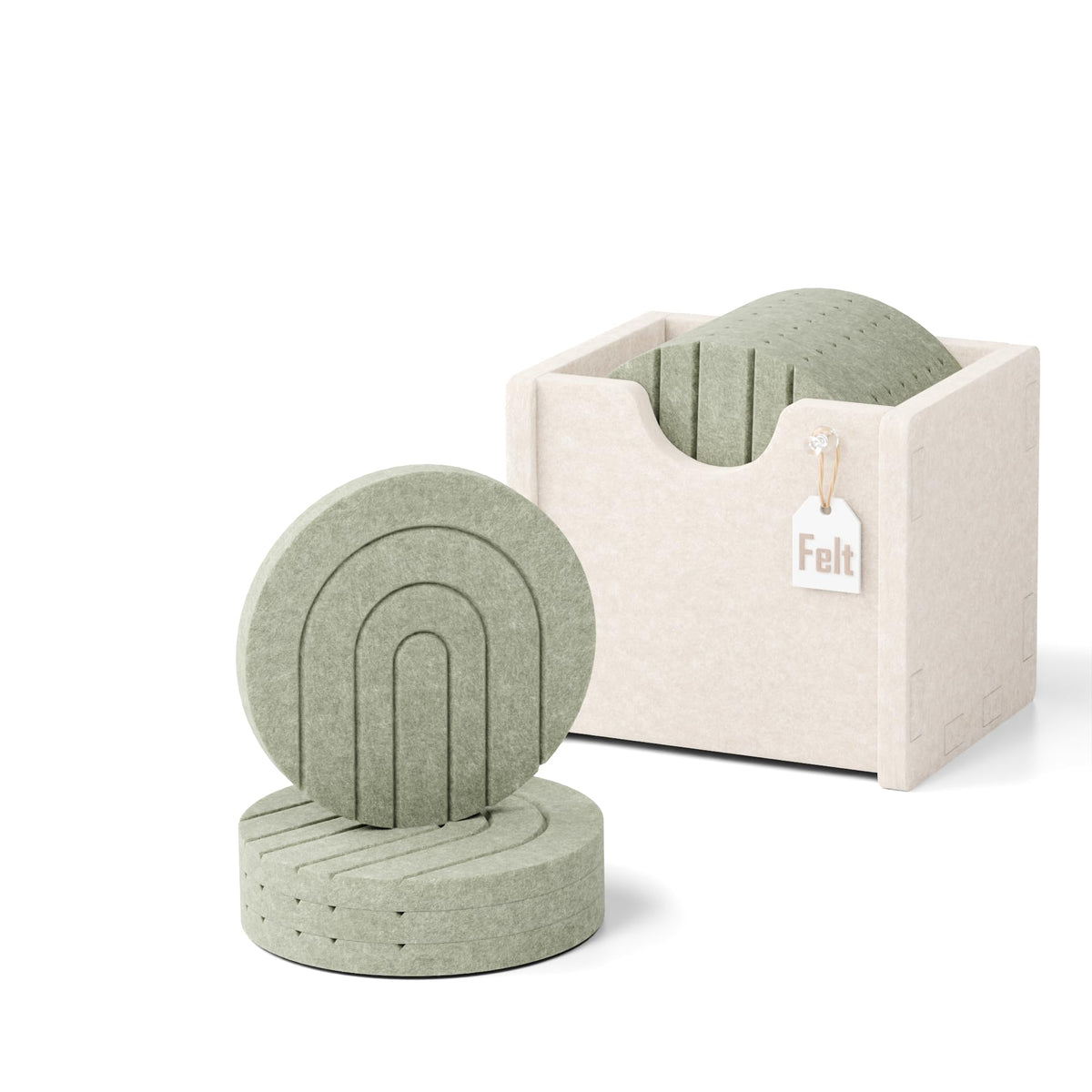 Fluxynara Felt Coasters with Holder, Set of 8 for Drinks, Sage - Arch