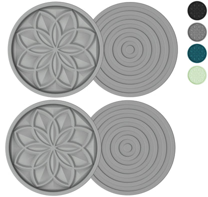 HFHOME Silicone Coasters Set with Holder - 6 Pack Drink Coasters for Coffee Table, Bar, Desk - Tabletop Protection Gift - Black