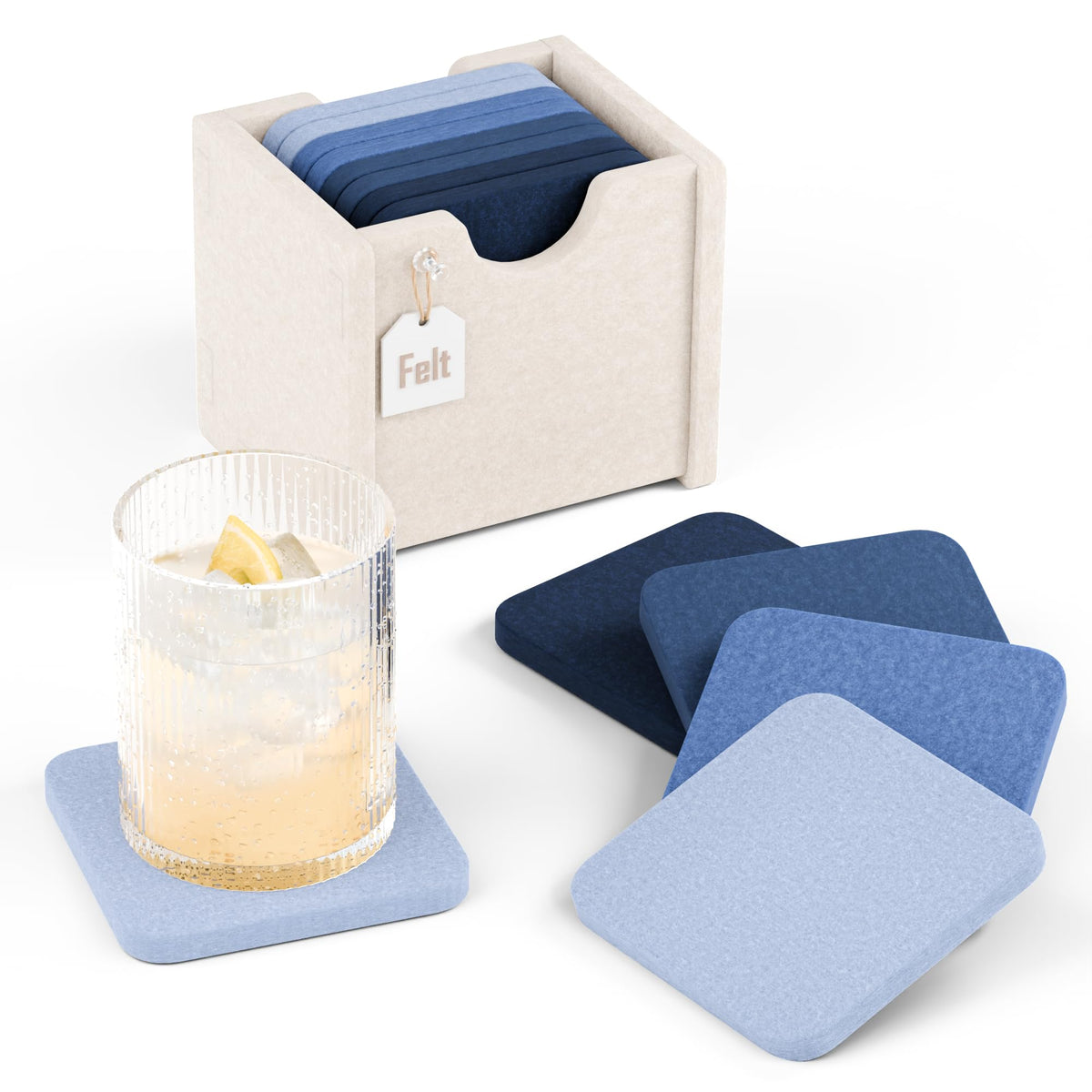 Fluxynara Felt Coasters with Holder, Set of 8 for Drinks, Sage - Arch