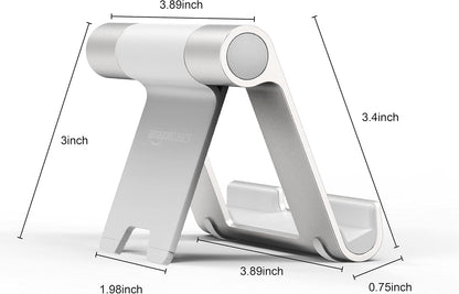 Amazon Basics Multi-Angle Portable Foldable Stand for Tablets, E-Readers and Phones, Non-Slip Desktop Holder for iPads, iPhones, Kindles, Hands-Free Viewing - Silver