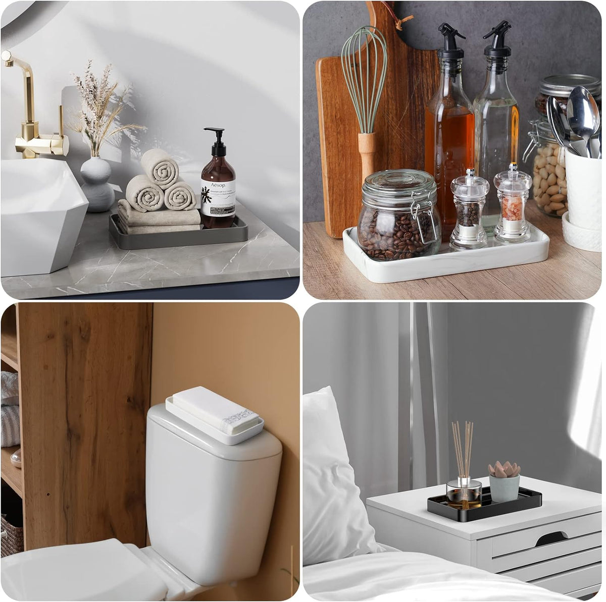Gurygo Vanity Tray for Bathroom, 10" Ceramic Soap Dispenser Tray for Kitchen Counter, Bathroom Trays for Counter, Kitchen Tray for Soap Bottles (Black, Set/1)…
