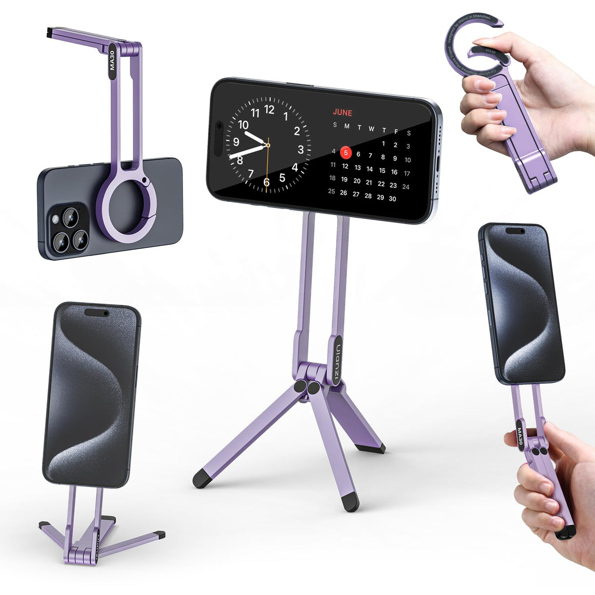 ULANZI MA30 Magnetic Phone Tripod Stand for iPhone - Aluminium Maglock Smartphone Mini Tripod Pocket Cell Phone Stand Strong Magnet Quick Mount Compatible with iPhone 17 16 15 14 13 12 Series, Black