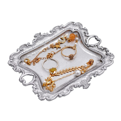 Funly mee Small Antique Trinket Dish Vintage Gold Metal Jewelry Tray, Ring Holder-5.3 x 3.5 x 1.2 inches