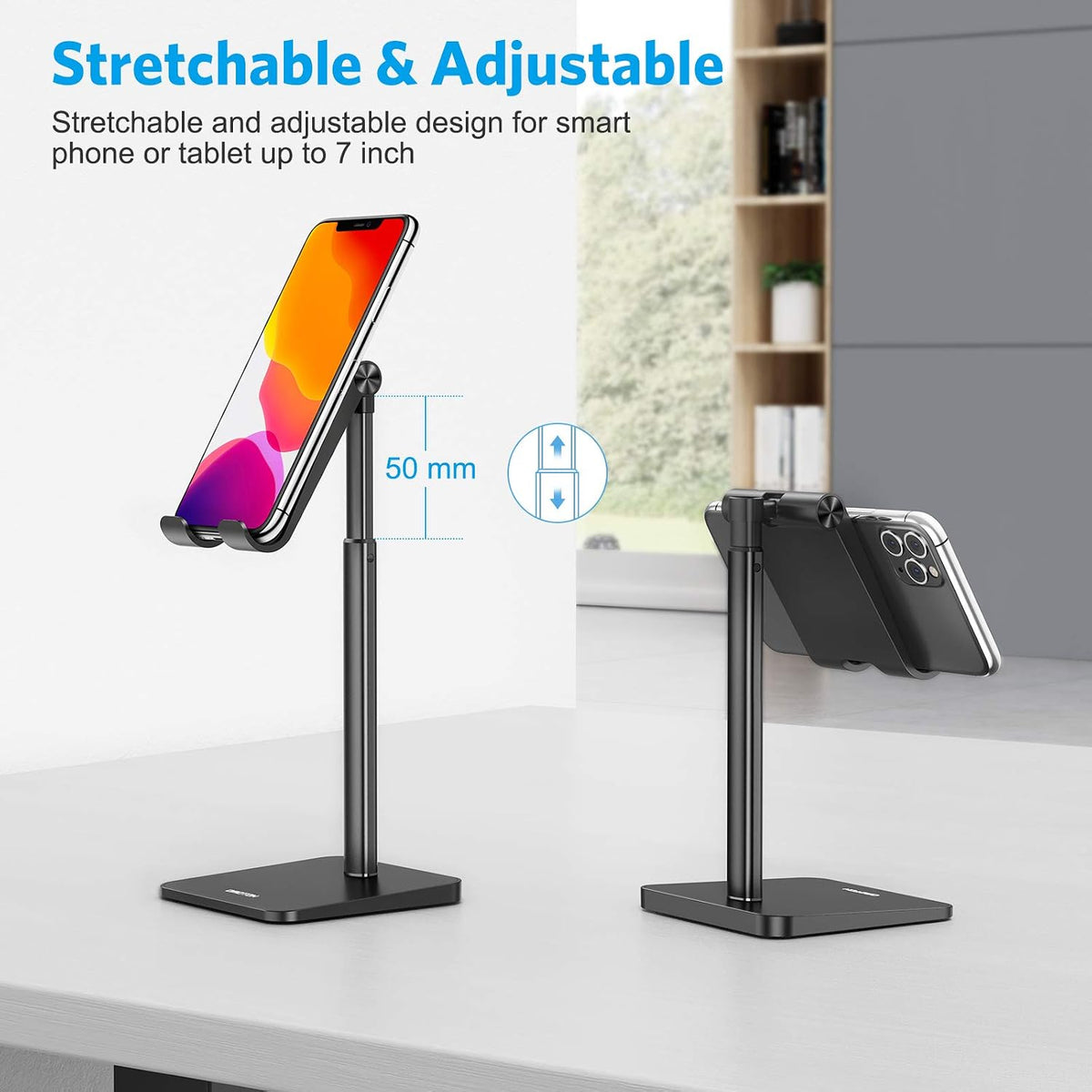 OMOTON CA02 Cell Phone Stand with Charging Hole for Desk Lightweight Black