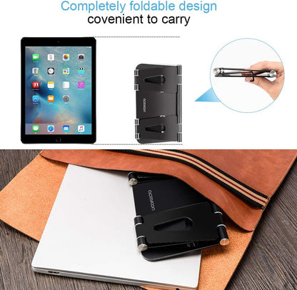 aceyoon Adjustable Tablet Stand, iPad/Cell Phone Holder for Desk, Aluminum Alloy Stand Holder for 2 Phones or a Tablet/Kindle, Sturdy Dual Stands, Foldable and Portable, Black