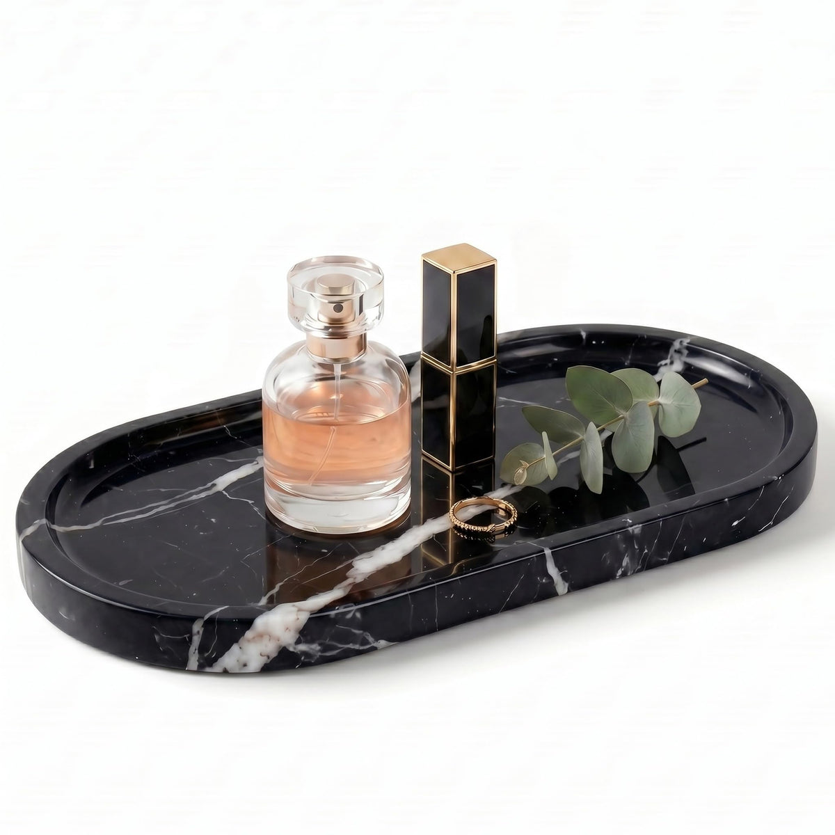 YKAJO Carrara White Gray Oval Marble Tray, 11.8x5.9 Perfume Organizer Dish