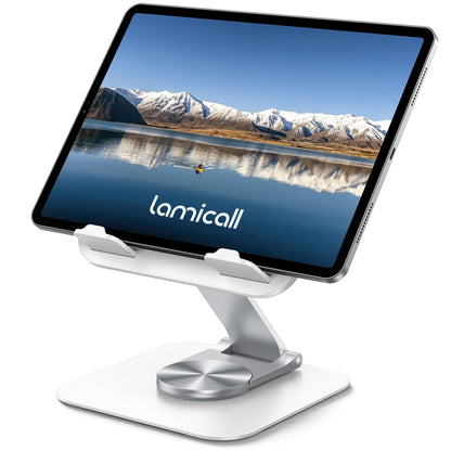 Lamicall Adjustable iPad Stand for Desk, Ultra-Slim Foldable, 360° Rotation