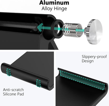 Cell Phone Foldable Stand for Desk, Portable Cell Phone Holder, Adjustable Tablet Dock, Office Desk Accessories for iPhone 17 16 15 14 13 Pro Max Air, Galaxy S25, S24, Black