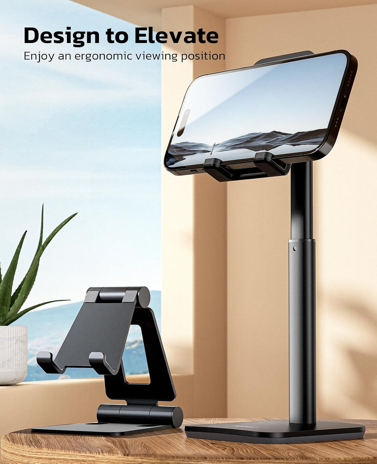 Nulaxy Height Angle Adjustable Phone Stand for Desk, Black