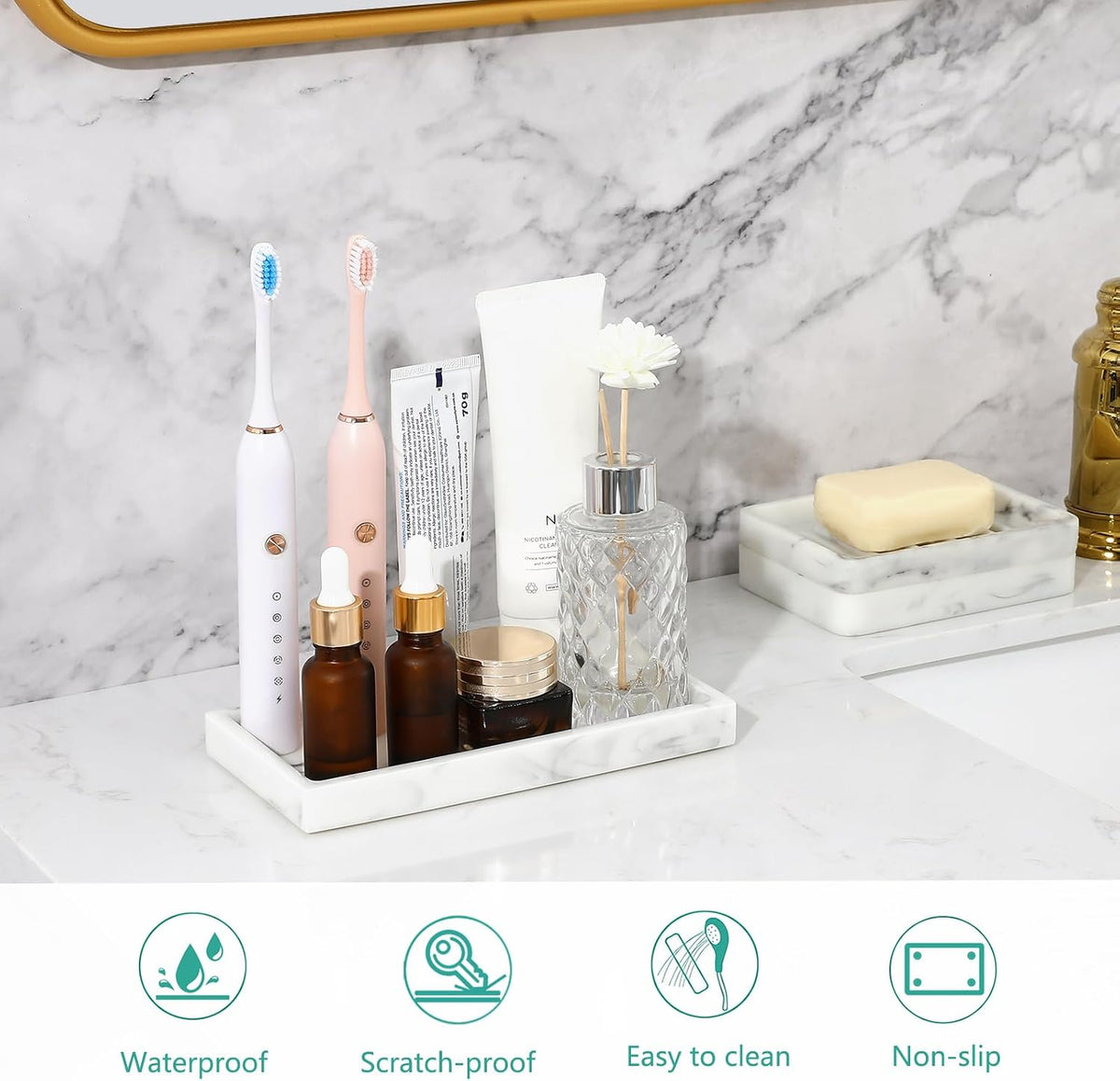 Emibele Bathroom Vanity Tray Countertop, 8" Rectangular Marble Resin Tray