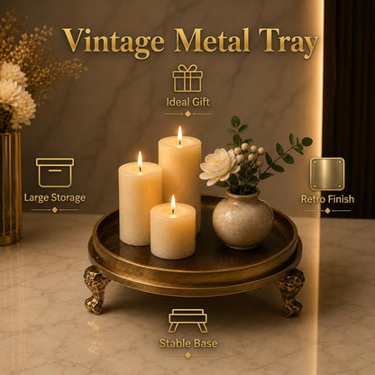 Vintage Brass Clawfoot Tray, Round Pedestal Candle Holder and Jewelry Dish