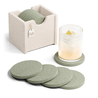 Fluxynara Felt Coasters with Holder, Set of 8 for Drinks, Sage - Arch