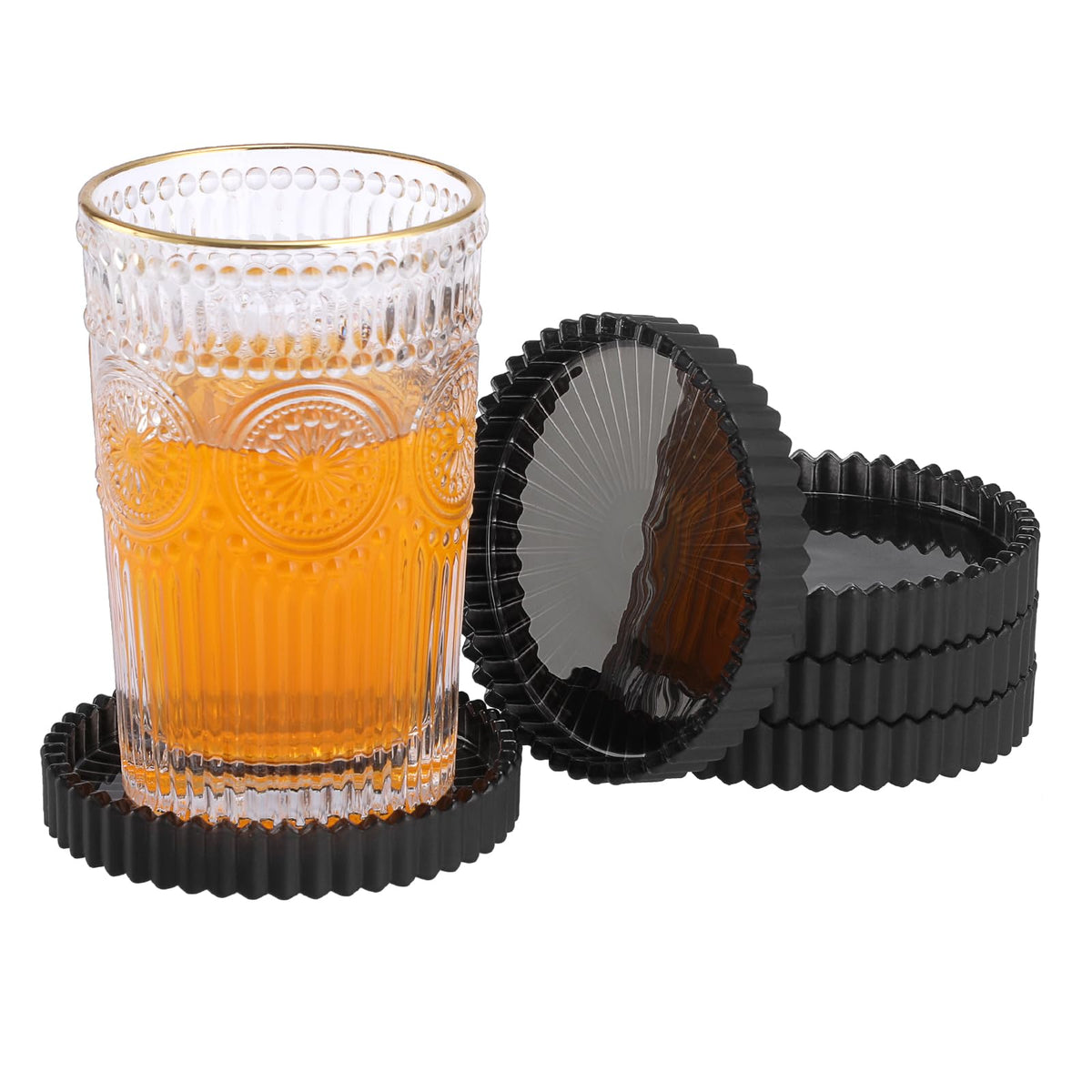 Modern Clear Coasters Set of 5- Glass Cute Coasters for Drinks, Amber