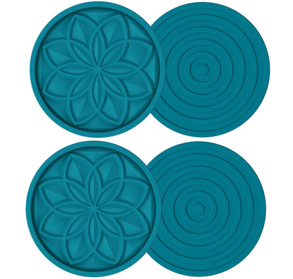 HFHOME Silicone Coasters Set with Holder - 6 Pack Drink Coasters for Coffee Table, Bar, Desk - Tabletop Protection Gift - Black